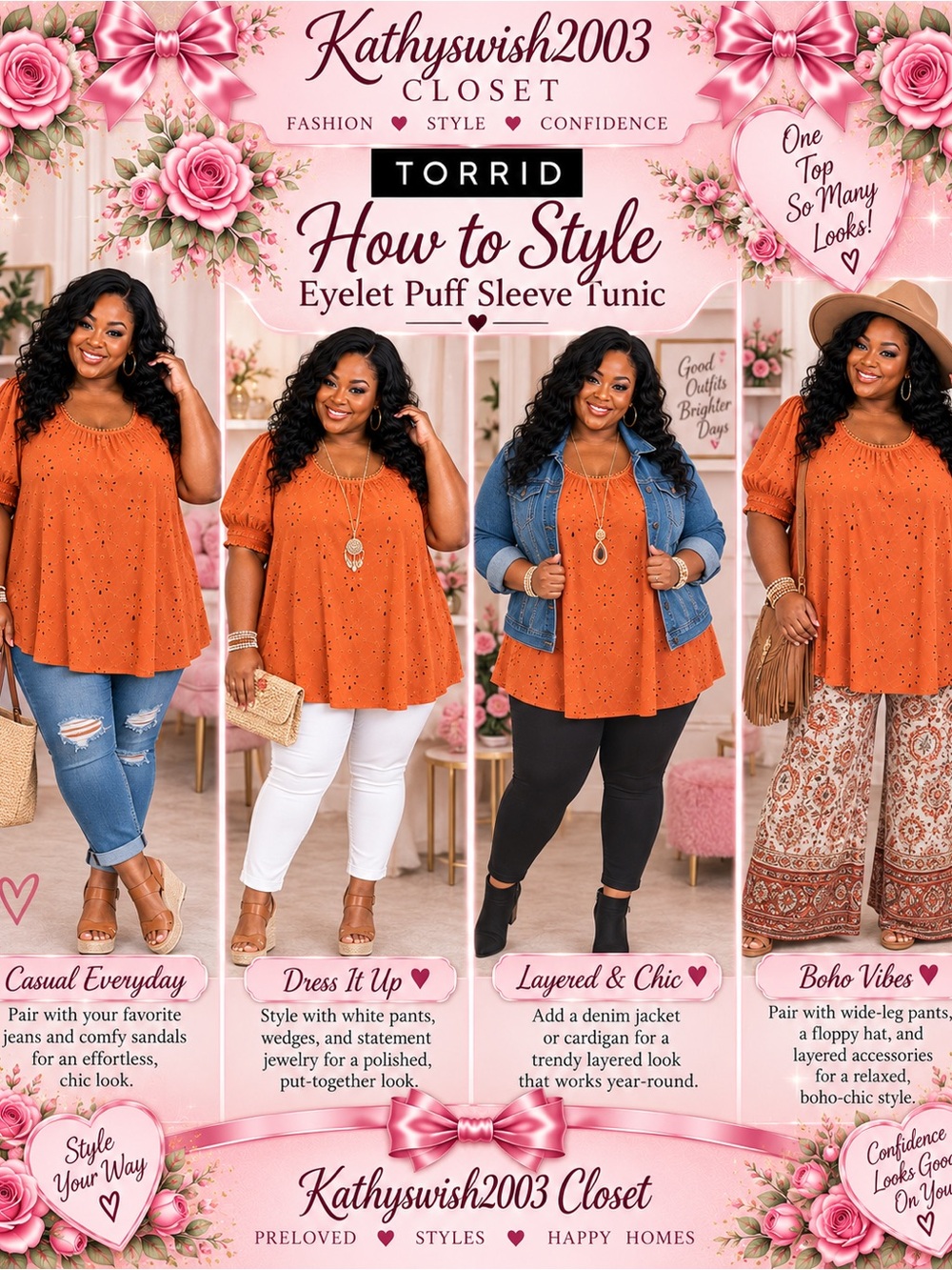 torrid Burnt Orange Eyelet Puff Sleeve Tunic - Picture 5 of 15